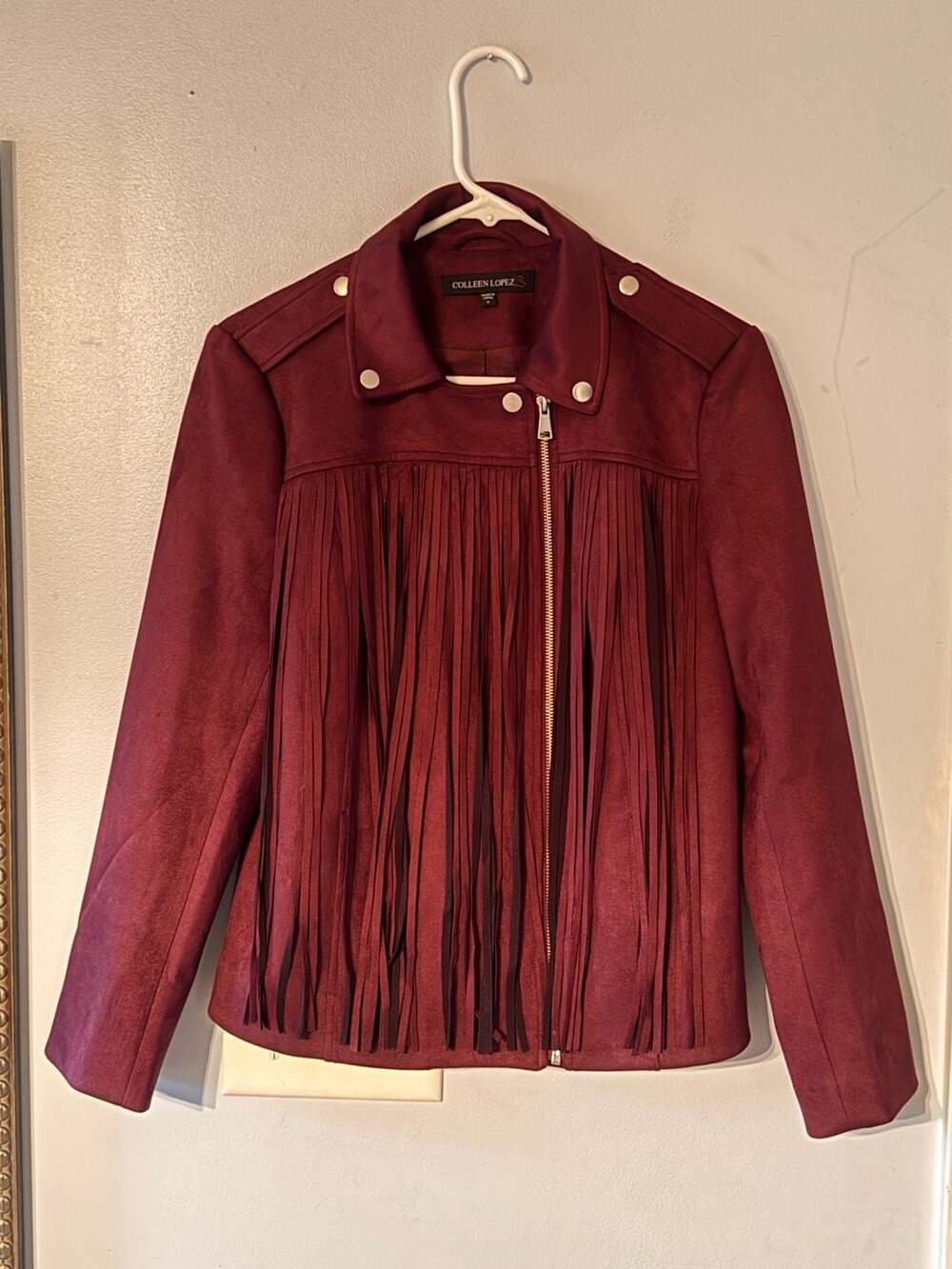 Burgundy Fringe Moto Jacket • Western Chic Boho Luxe Faux Suede Layer